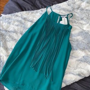 Teal green tank with fringe